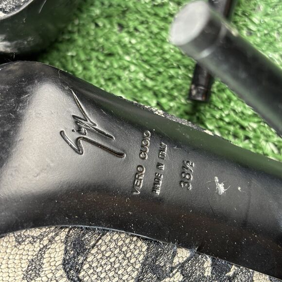 Giuseppe Zanotti Black Cream Lace Peep Toe Slingback Platform High Heels 38.5 - Picture 7 of 9